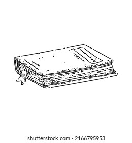 handgezeichnete Vektorgrafik buchen. Vintage-Information, Lernkonzept, Skizze des naturwissenschaftlichen Informationsbuchs. einzelne schwarze Illustration