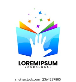 book and hand icon logo design vector