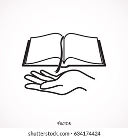 Book and hand icon. Vector concept illustration for design.