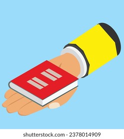 book in hand isometric test design illustration