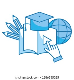 book with hand pointing