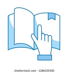 book with hand pointing