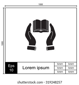 Book and hand vector icon.