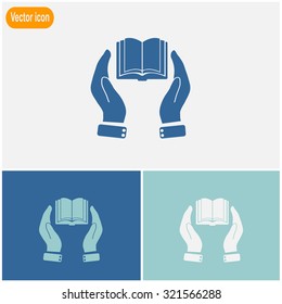 Book and hand vector icon.