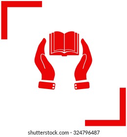 Book and hand vector icon.