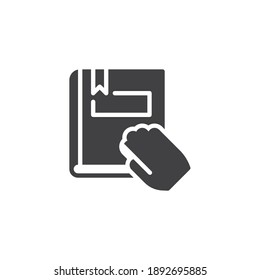 Buch und Hand, Vektorsymbol. volles Flachzeichen für mobiles Konzept und Webdesign. Lesen Sie das Symbol für die Glyphe des Buches. Symbol, Logo-Abbildung. Vektorgrafik