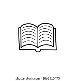 Buchen Sie im handgefertigten Doodle-Stil. Lernen, Lesen, Schule, Notizbuch. Umrisslinie Handgezeichnet. Schwarze Umrisse auf weißem Hintergrund.