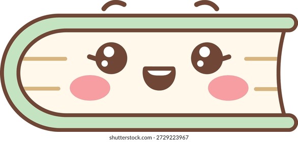 Book with happy face, rounded spine, blush cheeks, and clean outline in kawaii cartoon. Symbol of learning, knowledge, education, and reading joy. Cartoon vector illustration.