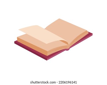 Book in hardcover with open pages, isolated publication. Literature of fiction, leisure time or hobby, activities. Learning and education. Vector in flat cartoon style