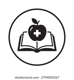 Book having apple on it denoting health information icon 

