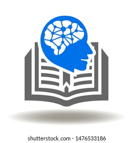 Book head brain neurons icon vector. Machine deep learning logo. Artificial intelligence illustration. Creative idea education sign.