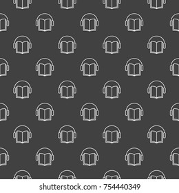 Book with headphones dark vector seamless simple pattern or texture 