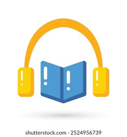 Logotipo de livro com fones de ouvido ou ícone de fone de ouvido. Conceito para audiobook online , rádio, ouvir podcasts, aprendizado online, e-books em formato de áudio.