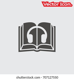 Book Headphones icon isolated sign symbol and flat style for app, web and digital design. Vector illustration.