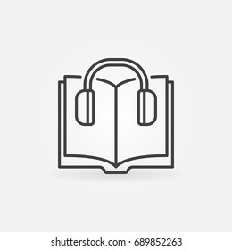 Book with headphones vector icon - audiobook concept symbol in thin line style