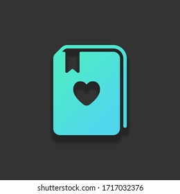 book with heart. Colorful logo concept with soft shadow on dark background. Icon color of azure ocean