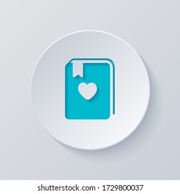 book with heart. Cut circle with gray and blue layers. Paper style
