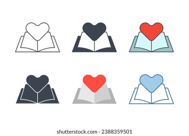 Book with Heart icon collection with different styles. Love Book Heart icon symbol vector illustration isolated on white background