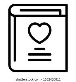 Book with a heart icon. Outline book with a heart vector icon for web design isolated on white background