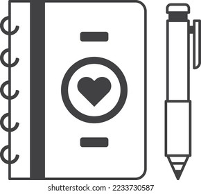 book and heart illustration in minimal style isolated on background