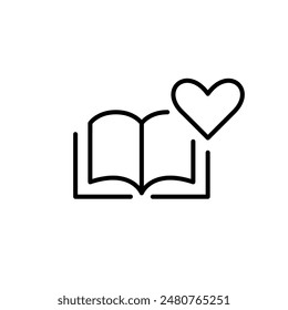Book and heart. Love for reading and learning. Favorite books in online library. Pixel perfect vector icon