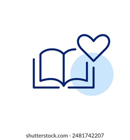 Book and heart. Love for reading and learning. Favorite books in online library. Pixel perfect, editable stroke icon