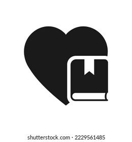 Book and heart shape. Love reading icon flat style isolated on white background. Vector illustration