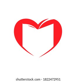 Book and heart symbol on white backdrop. Loving books concept 