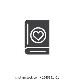 Book with heart vector icon. filled flat sign for mobile concept and web design. Love novel reading simple solid icon. Symbol, logo illustration. Pixel perfect vector graphics