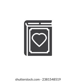 Libro con icono del vector del corazón. signo plano relleno para concepto móvil y diseño web. Icono de glifo de libro de novela. Símbolo, ilustración del logotipo. Gráficos vectoriales