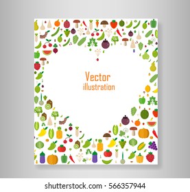 Book heart vegetables fruits, vegetables, organic. Flat vector illustration.