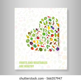 Book heart vegetables fruits, vegetables, organic. Flat vector illustration.