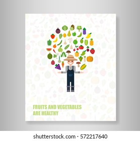 Book heart vegetables fruits, vegetables, organic. Flat vector illustration.