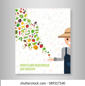 Book heart vegetables fruits, vegetables, organic. Flat vector illustration.