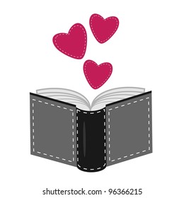 book with hearts on white background