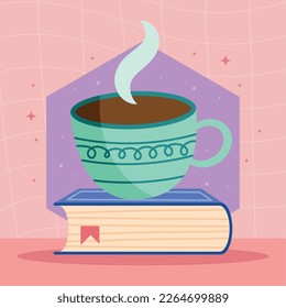 libro con icono de taza de café caliente