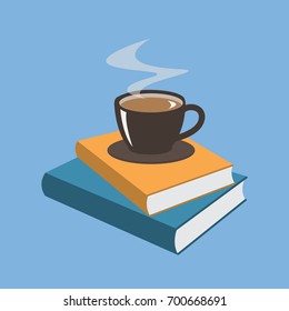 Book and Hot Coffee Flat Design