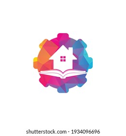 Plantilla de diseño del logotipo del concepto de la forma del aparejo de la casa del libro. Icono vectorial del logotipo de casa y libro.