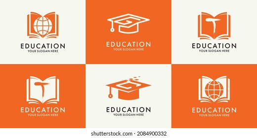 book house graduation hat location logo for education inspiration logo