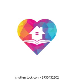 Book house heart shape concept logo design template. House and book logo vector icon.
