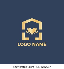 Book House Logo Design Template. Luxury Gold Vector