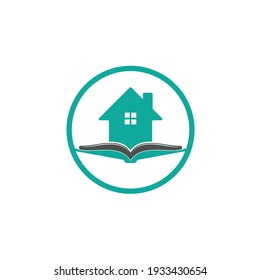 Book house logo design template. House and book logo vector icon