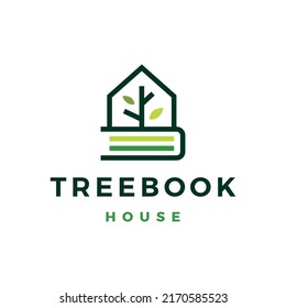 book house tree leaf home library logo vector icon illustration