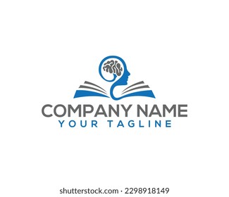 Book and human head unique logo design. Brain growing and mind enhancing creative education vector illustration.