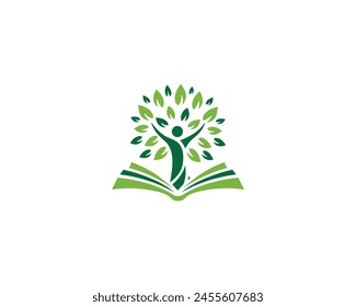 Book and human tree education logo design