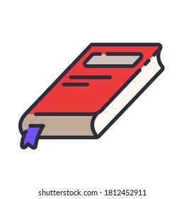 Icono de libro para volver a la escuela, biblioteca, lectura y elemento estacionario, etc.