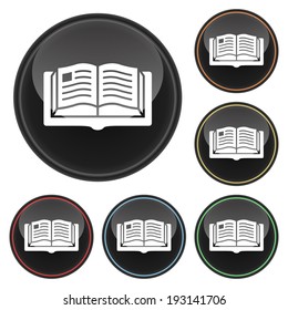 Book Icon.  Black Glossy Icon Set