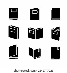 Book icon black white illustration set. Stock vector.