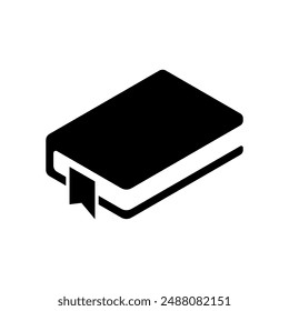 Book icon with bookmark isolated. Simple black book symbol with tag. Reading and literature concept. White background. Book template design element. E-book concept. Study idea. Vector illustration. 