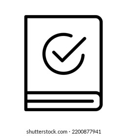 Book icon with check mark. Textbook and album. Reading completion. Vector.